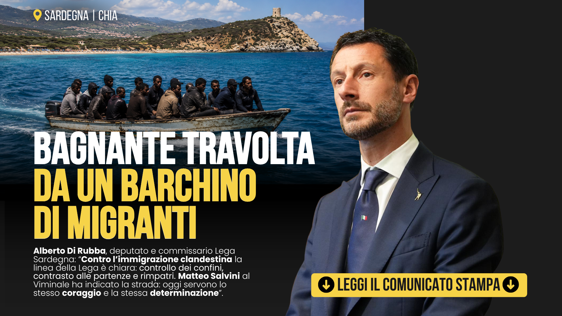 Sardegna, Lega: “Bagnante travolta a Chia da un barchino di migranti, fatto gravissimo. Contro l’immigrazione clandestina servono coraggio e determinazione”